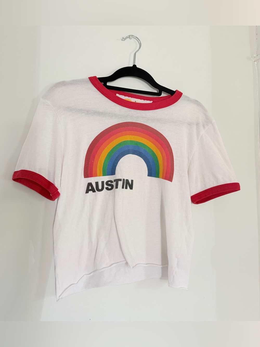 Aviator Nation Austin Rainbow Graphic Short Sleeve Tee Raglan Crop size small